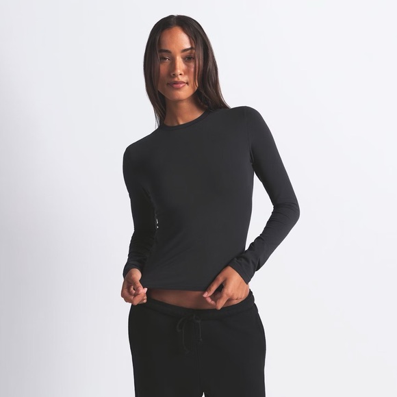 SKIMS cotton jersey long sleeve shirt - Black - Picture 1 of 4